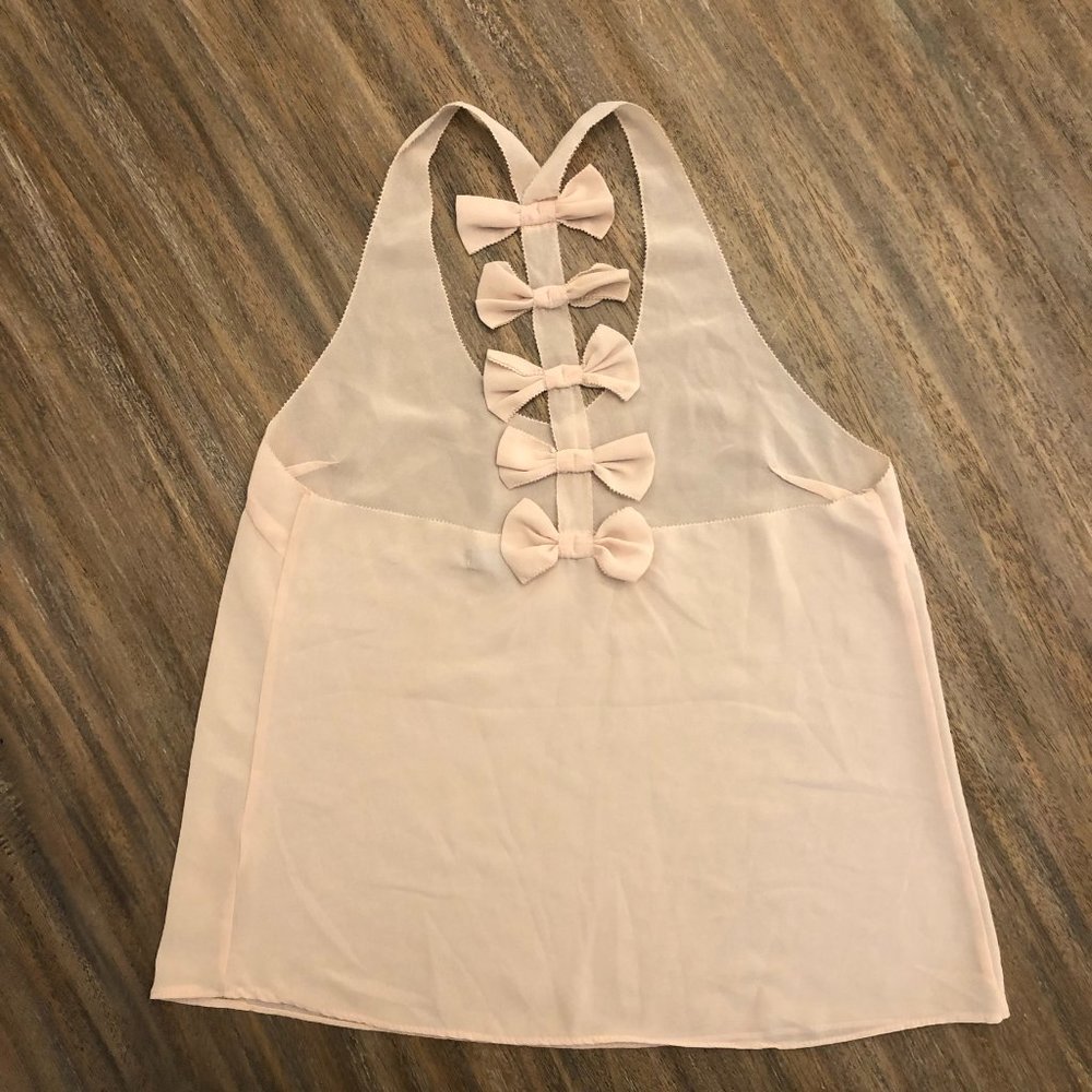 A.Peach Sheer Pink Tank Top with Bows
